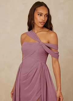 Christian Siriano Bridal for Azazie 1014 Bridesmaid Dresses Vintage Mauve A-Line Off the Shoulder Chiffon Dress image7