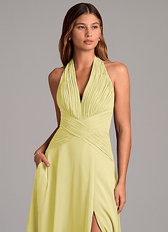 Azazie Elizabeth Final Sale Lemon Sorbet A-Line Pleated Chiffon Dress image6