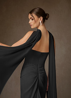 Azazie Begonia Wedding Dresses Black Sheath Strapless Stretch Satin Dress image3