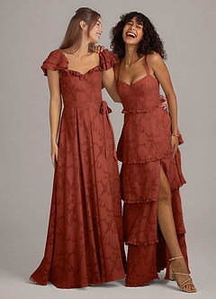 Azazie Aricella Robes de demoiselle d'honneur Robe Trapèze en Blumen-Burnout Corset Terracotta image2