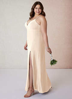 Azazie Becca Brautjungfernkleider Etui V-Hals Chiffon Kleid Alabaster Weiß image9