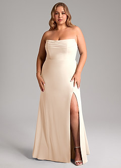 Azazie Saige Robes de demoiselle d'honneur Robe Trapèze Convertible en Mousseline de soie Épaule décolletée Albâtre Blanc image16