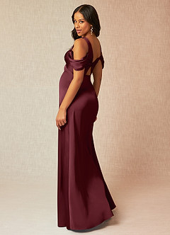 Azazie Rhea Zwangerschaps Bruidsmeisjekleding A-Lijn Off The Shoulder Geplooid Stretch Satijn Vloerlengte Jurk image5