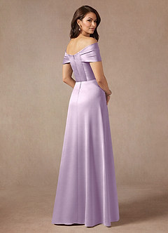 Azazie Amelia Moeder van de bruid jurken A-Lijn Jurk van Stretch Satijn Off the Shoulder Frosted Lila image2
