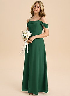 Azazie Anselie Junior Dark Green A-Line Off the Shoulder Chiffon Dress image6