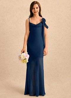 Azazie Kai Girls Formal Abiti da Ragazza di Fiori Abito Tubino in Raso Elasticizzato Plissettato Marino Scuro image1