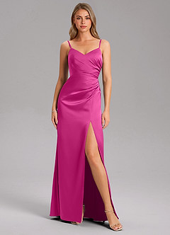 Azazie Azuree Bridesmaid Dresses Fuchsia A-Line Pleated Stretch Satin Dress image12
