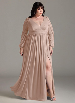 Azazie Norah Brautjungfernkleider A-Linie Lange Ärmel mit V-Ausschnitt Chiffon Kleid Englisches Rosa image9