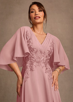 Azazie Tilda Mère de la mariée Robes Robe Trapèze en Mousseline de soie Dentelle Rose Poussiéreuse image5