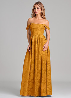 Azazie Hattie Robes de demoiselle d'honneur Robe Trapèze en Blumen-Burnout Corset Caramel écossais image3