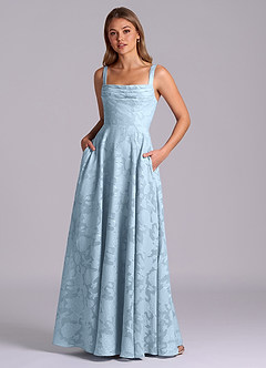 Azazie Shaude Bridesmaid Dresses Sky Blue A-Line Pleated Floral Burnout Dress image1