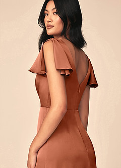 Azazie Soren Bridesmaid Dresses Cedar Rose A-Line Pleated Stretch Satin Dress image5