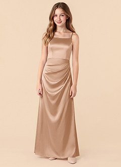 Azazie Renna Junior Vestido de Rosa Inglesa de Satén Elástico de Corte en A con Plisado image5