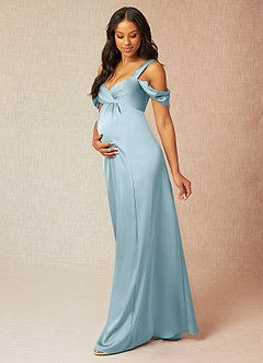 Azazie Rhea Robes de demoiselle d'honneur de maternité Robe Trapèze Épaule nue plissée Longueur ras du sol Satin extensible image3