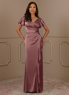 Azazie Roya Klänningar till brudens mor Klänning Sjöjungfru i Stretch Satin V-ringad veckad Vintage Mauve image2