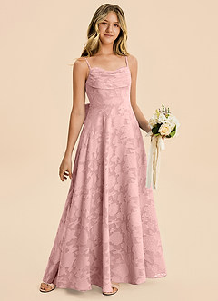 Azazie Bear Junior Powder Pink A-Line Pleated Floral Burnout Dress image4