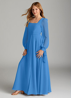 Azazie Leonia Junior A-Linie mit Taschen Chiffon Kleid Blauhäher image4