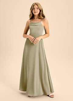 Azazie Anselie Junior Moss Green A-Line Off the Shoulder Stretch Satin Dress image3