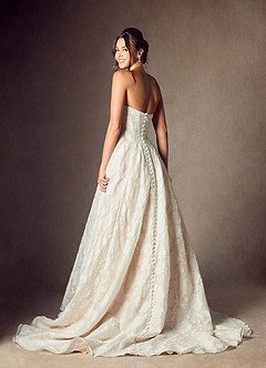 Azazie Meadow Wedding Dresses Diamond White Nude Ball-Gown Strapless Floral Burnout Jacquard Dress image2