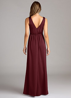 Azazie Tanicia Robes de demoiselle d'honneur Robe Trapèze en Satin extensible Plissée Cabernet image2