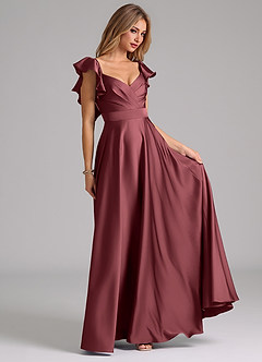 Azazie Leilani Bridesmaid Dresses Merlot A-Line Ruched Stretch Satin Dress image4
