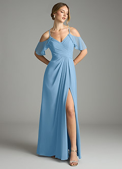 Azazie Dakota Bridesmaid Dresses Steel Blue A-Line V-Neck Pleated Chiffon Dress image1