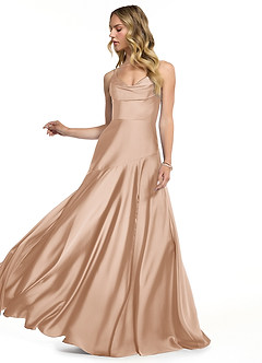 Azazie Kayla Bridesmaid Dresses English Rose Sheath Side Slit Stretch Satin Dress image3
