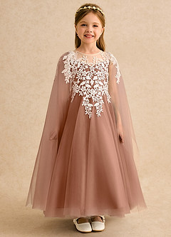 Azazie Dandelion Flower Girl Dresses Bronzer Ball-Gown Lace Dress image3