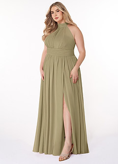 Azazie Iman Bridesmaid Dresses Moss Green A-Line A-Line Ruched Chiffon Dress image10