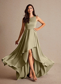 Azazie Niles Mother of the Bride Dresses Moss Green A-Line Trains Stretch Satin Dress image2
