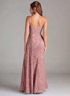 Azazie Denisa Bridesmaid Dresses Dusty Rose Sheath Pleated Floral Burnout Dress image2