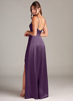 Azazie Sarella Bridesmaid Dresses Plum A-Line with Pockets Metallic Satin Dress image4