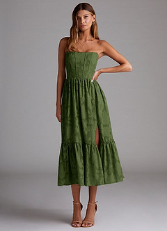 Delphina Olive Lace-up Back Midi Dress image3