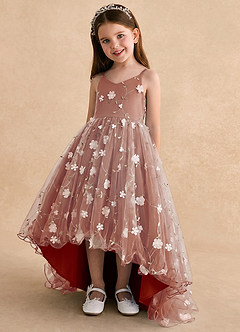 Azazie Celia Flower Girl Dresses Paprika A-Line Spaghetti Strap Tulle Dress image5