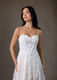 Azazie Ramina Wedding Dresses Diamond White Champagne A-Line Sweetheart Neckline Lace Dress image4