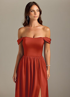 Azazie Calianna Bridesmaid Dresses Rust A-Line Off the Shoulder Stretch Satin Convertible Dress image4