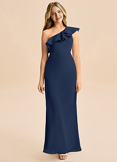 Azazie Alissa Junior Meerjungfrau-Linie Gestreift Chiffon Kleid Dunkelmarine image5