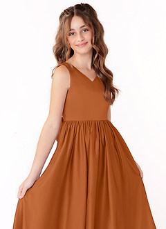 Azazie Hathaway Junior Copper A-Line Bow Matte Satin Dress image5