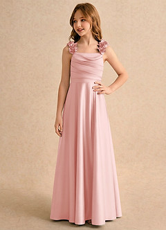 Azazie Rosita Girls Formal Flower Girl Dresses Powder Pink A-Line Pleated Stretch Satin Dress image4