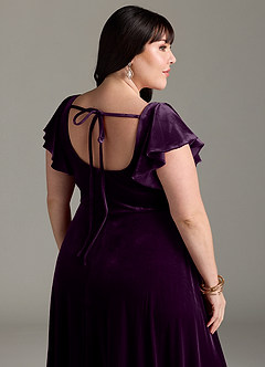 Azazie Bondi Bridesmaid Dresses Grape A-Line Side Slit Velvet Dress image13
