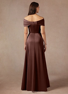 Azazie Amelia Mother of the Bride Dresses Espresso A-Line Off the Shoulder Stretch Satin Dress image6
