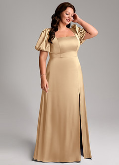 Azazie Fyona Bridesmaid Dresses Champagne A-Line Pleated Stretch Satin Dress image13