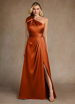 Azazie Easton Kleider für die Brautmutter A-Linie One-Shoulder Stretch-Satin Kleid Gebranntes Orange image1