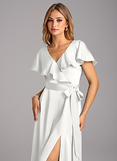 Azazie Lainey Bridesmaid Dresses White A-Line with Pockets Stretch Satin Dress image6