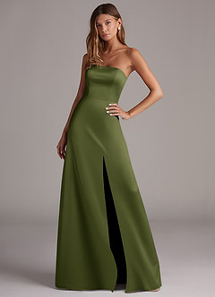 Azazie Wren Brautjungfernkleider Wandelbar A-Linie Schulterfrei Stretch-Satin Kleid Olivgrün image3
