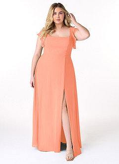 Azazie Bondi Abiti da Damigella Abito A-Line in Chiffon con Volant Tramonto image7