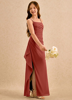 Azazie Cannoli Girls Formal Blumenmädchenkleider A-Linie Plissee Chiffon Kleid Terrakotta image4