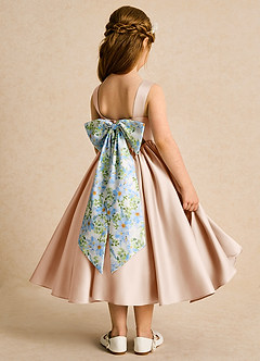 Azazie Doodlebug vestidos de niña de las flores Vestido de Rosa Inglesa de Satin Mate de Corte En A con Lazo image3