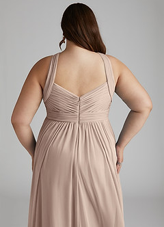 Azazie Hillian Bridesmaid Dresses Taupe A-Line Halter Pleated Mesh Dress image9