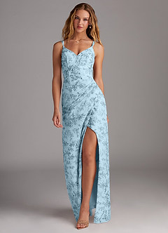 Azazie Leo Bridesmaid Dresses Blue Fern Floral Mermaid V-Neck Pleated Chiffon Dress image3